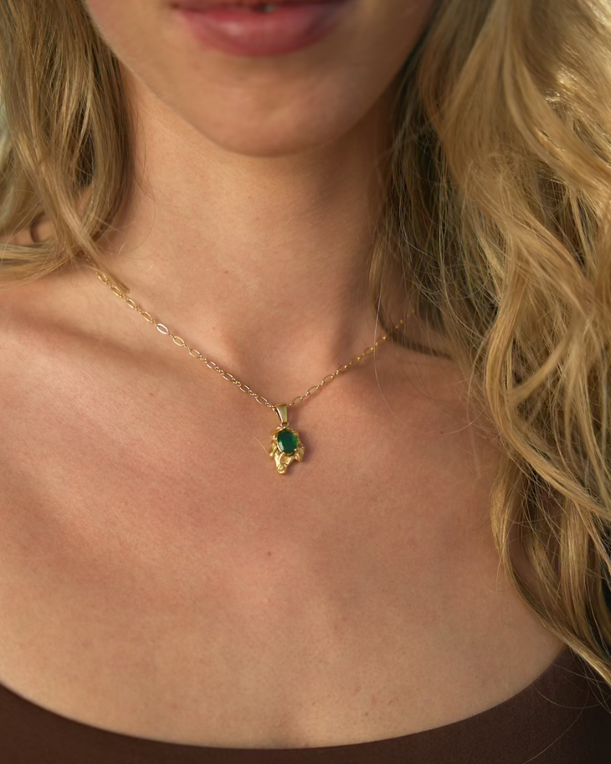 Model wearing a statement necklace by Mila Online Shop, Melbourne, Australia