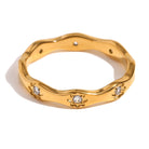 Close up of gold Mila Classic Ring with zircon detail – elegant gemstone rings Australia, stackable statement style.