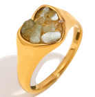 Close up of Mila Online Shop Gemstone Heart Ring in gold with green heart cut gemstone, chunky statement ring perfect for stacking with gold stackable rings
