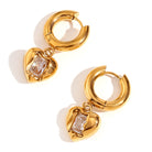 Close up of gold Love Heart Hoop Earrings with heart charm – Mila Online Shop
