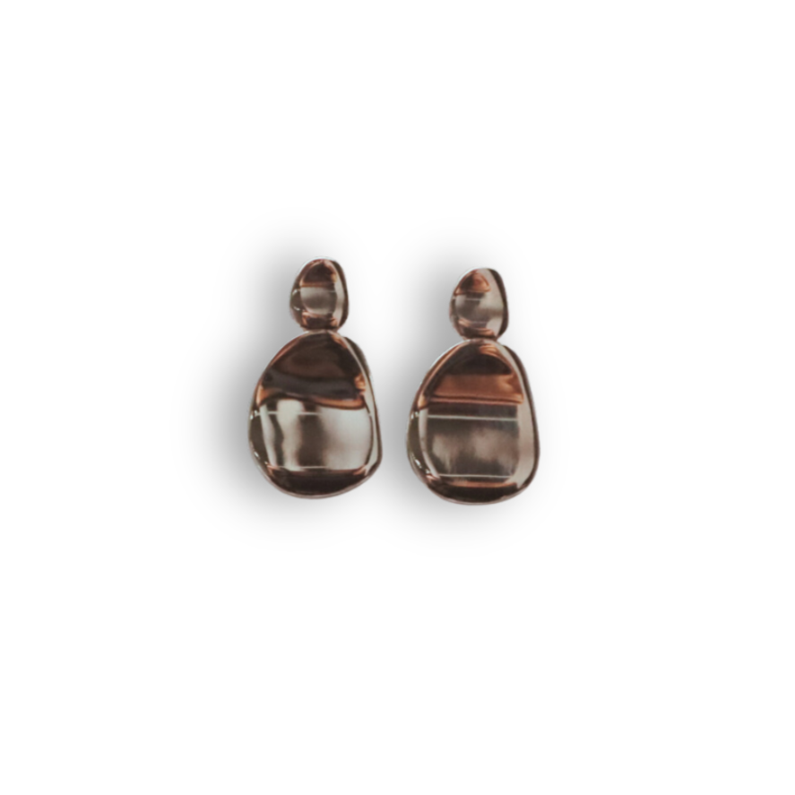 Close up of silver Click Stud Earrings by Mila Online Shop – lightweight, modern statement studs with sculptural detail and timeless shine.